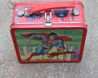 Vintage Super Man Metal Lunch Box, 1978, Super Hero Lunch Box, Collect Metal Lunch Box, Boy&#39;s Bedroom