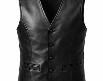 Men's Handmade Lambskin Leather Vest for Men – Genuine Soft Leather Waistcoat