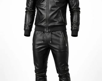 Men's Real Handmade lambskin leather TrackSuits 2-Piece