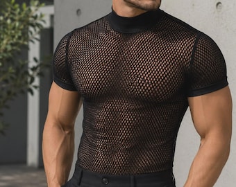 Men’s Luxury Mesh Oversized Tee – Breathable Hollow Design Lightweight Streetwear T Shirt for Summer