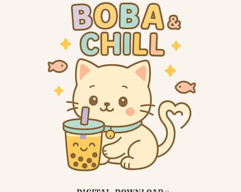 kawaii boba kitty png cute digital download gift for cat lovers anime fans cartoon cat shirt png boba tea graphic sweet kitten artwork tee