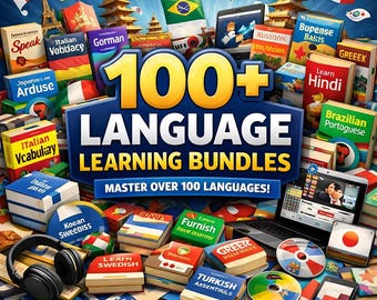 100+ Language Learning Bundle, MRR Included, Learn Languages eBooks & Guides, Digital Download, Resell Rights, Study Guides, Online Learning