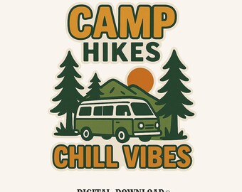 retro camper van png digital download gift for adventure lovers nature girls vintage camping t-shirt graphic outdoor hiking design festive