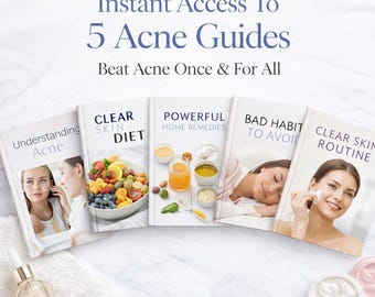 5 Acne Treatment Guides Bundle, Clear Skin Fast, Skincare eBooks, MRR Included, Digital Download, Resell Rights, Acne Solutions PLR