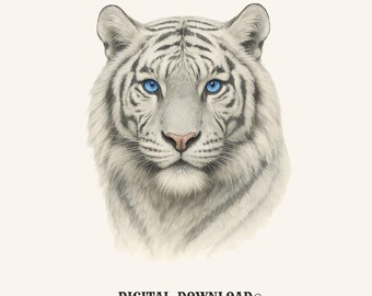 realistic white tiger png digital download gift for wildlife enthusiasts nature lovers bengal tiger tee design t-shirt graphic cute tiger