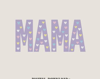 mama heart pattern png digital download gift for mamas coffee lovers pastel lettering shirt png smoothie artwork print loving mom text tee