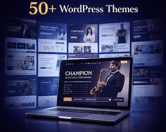 50+ WordPress Themes Bundle, Website Templates, MRR Included, Responsive WP Themes, Digital Download, Resell Rights, Web Design Kit