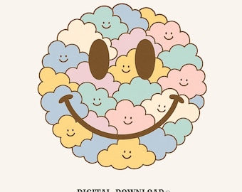 boho pastel clouds png hand drawn digital download gift for spiritual sisters free spirit girls pastel cloud tee design aesthetic smiley