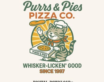 retro cat chef png digital download gift for cat moms pizza lovers vintage t-shirt graphic tabby culinary design vector cat artwork tee