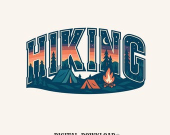 hiking sunset scene png aesthetic digital download gift for adventure lovers camp girls outdoor shirt graphic night sky illustration