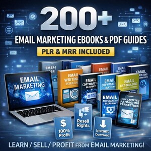 200+ Email Marketing eBooks, PDF Guides, PLR, MRR Included, Learn Email Marketing, Digital Download, Resell Rights, Passive Income