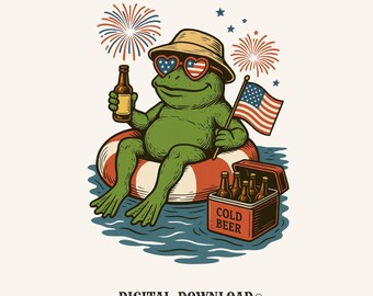 4th of july frog png retro digital download gift for beer lovers patriot women vintage lounge shirt png pool party artwork printable png