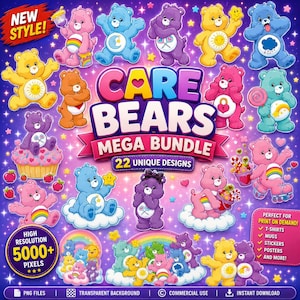 Care Bears Mega Bundle | 22 Unique Retro Cartoon PNG Designs (Print on Demand)