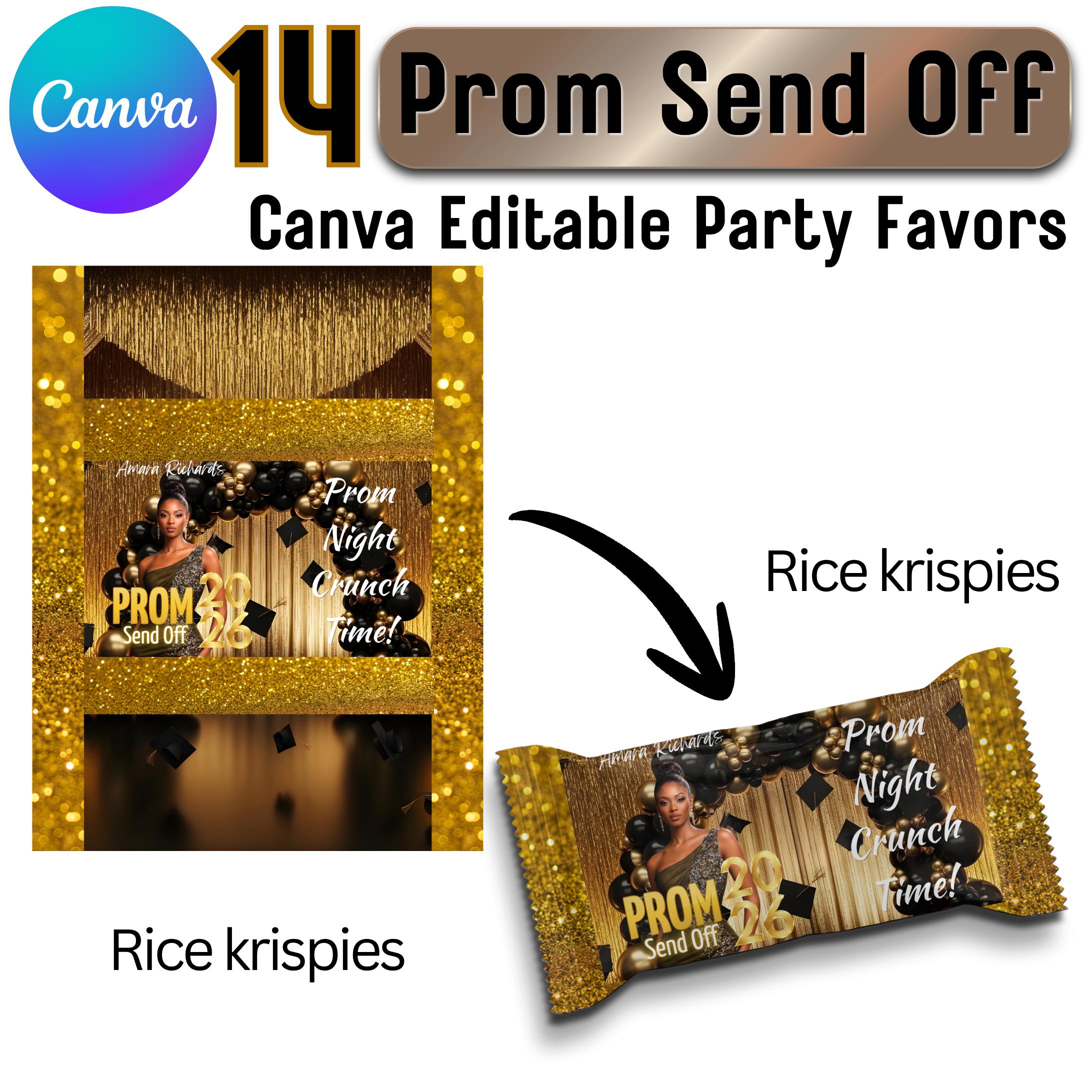 Editable Golden Prom Send off Party Favor Template Bundle, Canva Party ...
