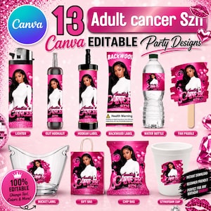 Cancer Szn Adult Party Favor Bundle, Editable Canva Party Decorations, Pink Styrofoam Cups, Shot Glass, Olit Hookah Pen Label, Bucket Set