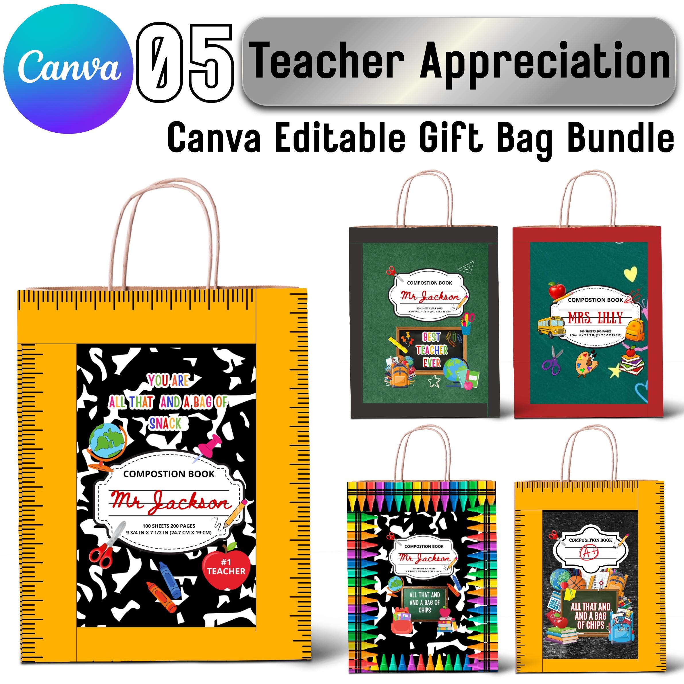 Teacher Appreciation Gift Bag Label Canva Template Editable PNG School ...