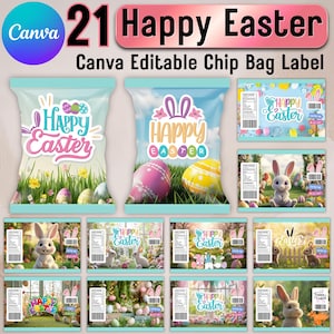 21 paaszakjes bundel canva bewerkbare ontwerpen, sjablonen voor paasfeest gunst, paaseizakjes, afdrukbare snackverpakking, instant download