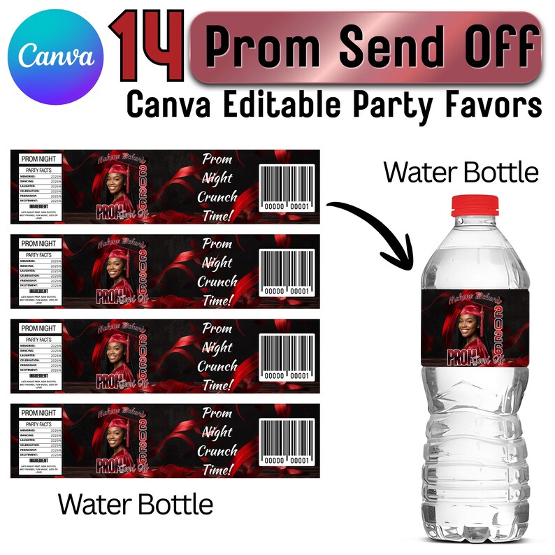 Bar Code For Prom Editable Prom Send off Party Favor Template Bundle, Canva Party Favor ...