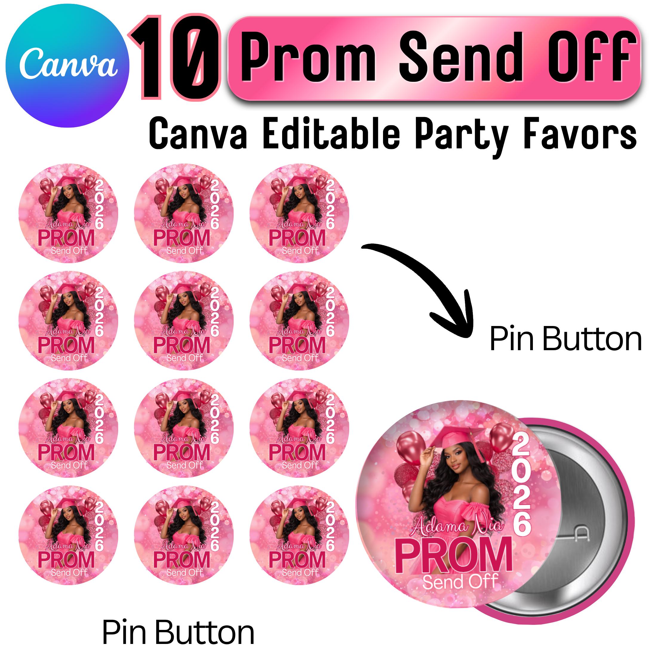 Prom Send off Party Favor Template Bundle, Canva Editable Pink Party ...