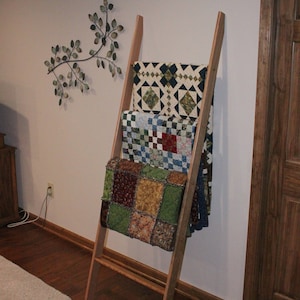 72&quot; Tall Cherry Ladder Quilt Rack, 20&quot;, 22&quot;, 24&quot; Widths Available, 29 Stain Colors Available