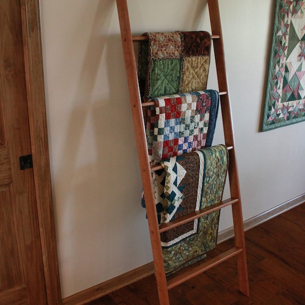 72" Tall Cherry Ladder Quilt Rack, Available in 26", 28", 30" Widths, 29 stain colors available