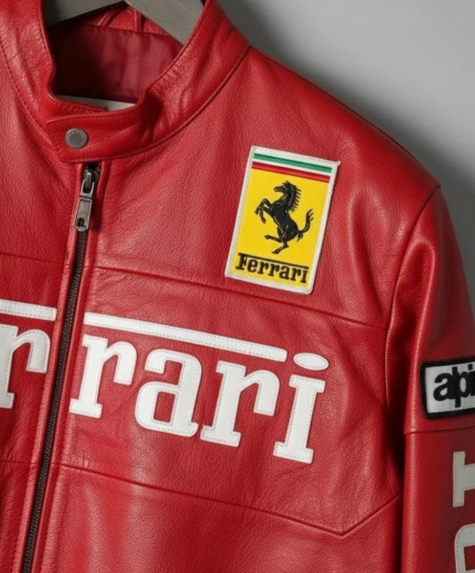 Matt Brode Racing Vintage des années 90 Ferrari F1 Racing veste en cuir rouge en cuir ...