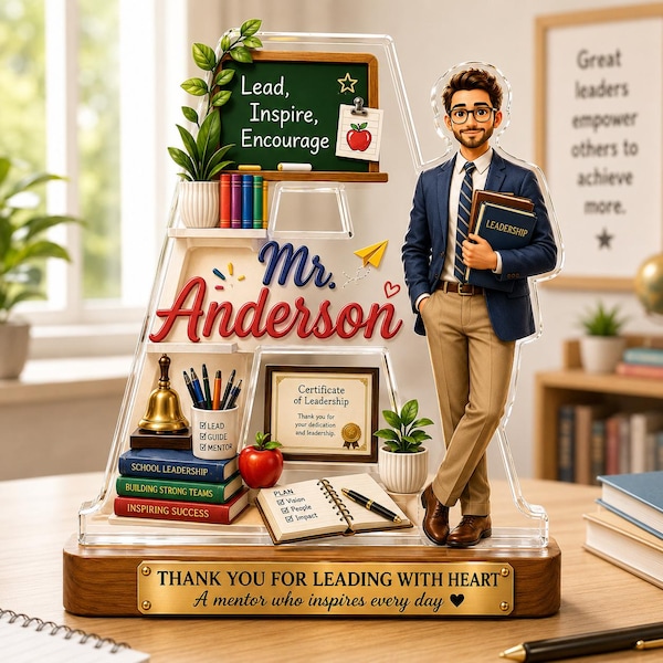Personalized Principal Gift, Custom Photo Acrylic Block, School Principal Appreciation Gift, Leadership Desk Decor, Custom Name Teacher Gift