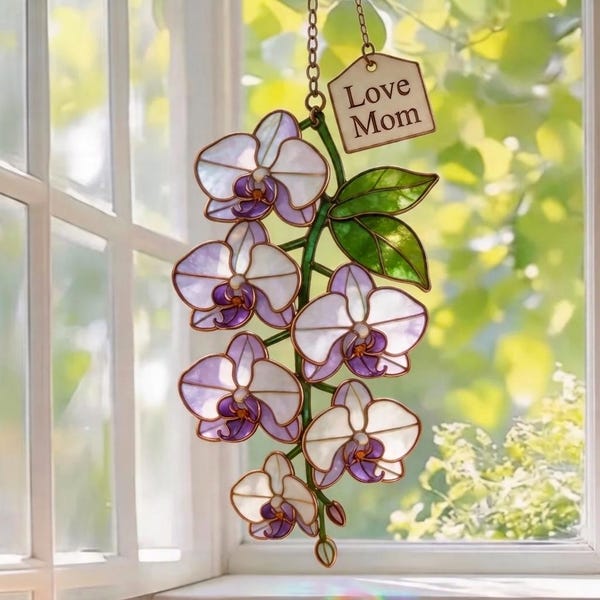 Custom Purple Orchid Acrylic Suncatcher, Mother's Day Gift From Daughter, Window Hanging Ornament, Flower Lover Gift, Mother's Day Gift