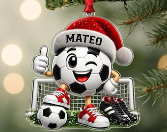 Adorno navideño de fútbol personalizado 2026, adorno acrílico personalizado de jugador de fútbol, ​​decoración navideña de jugador de fútbol, ​​regalo deportivo para niños.