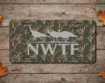 Custom Camo Vanity Plate – NWTF Logo Turkey Hunter Car Accessory
