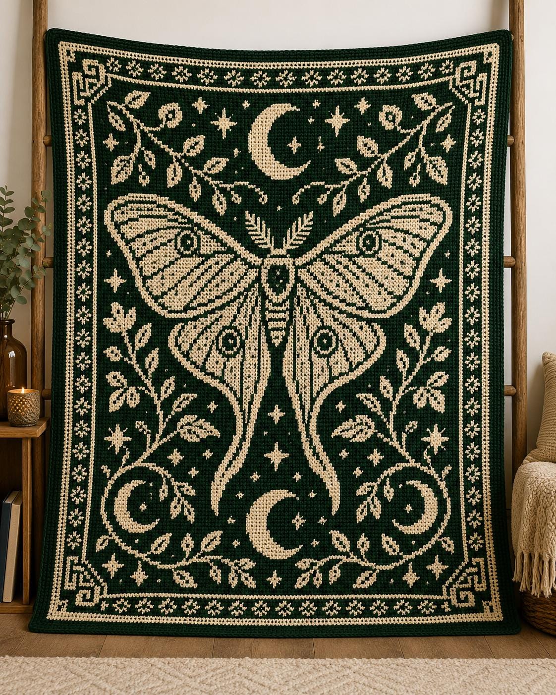 22 Crochet Mosaic Charts with Mandalas, Candy Corn, Dragon Scales, and Cats 4 Moonlit Moth Garden Crochet Blanket