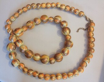 Golden Painted Wood Vintage Necklace