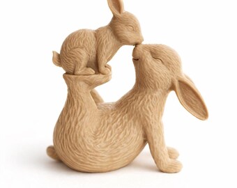 Coelhinho 3D com Bebê | Decoração de Páscoa 9cm | PLA | Decoração de Mesa de Páscoa
