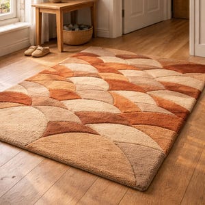 Terracotta Geometric Tufted Area Rug, Warm Neutral Hallway Rug