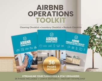 Airbnb Operations Toolkit, Airbnb Cleaning Checklist, Inventory Checklist, Restock Checklist, Vacation Rental Bundle, Canva Template