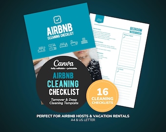 Airbnb Cleaning Checklist Template, Turnover & Deep Cleaning (Canva Editable)