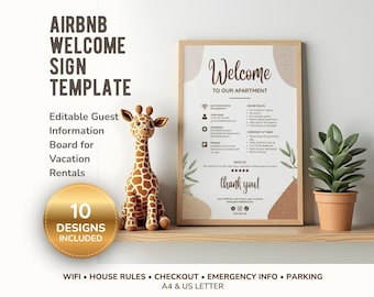 Editable Airbnb Welcome Sign Template, Vacation Rental Guest Information Board (Digital Download)