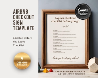 Airbnb Checkout Sign Template, Editable Before You Leave Checklist for Vacation Rental Guests, Printable