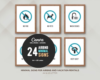 24 Minimal Airbnb House Rules Signs, Canva Editable Vacation Rental Printables (A4/US Letter)