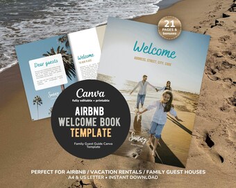 Airbnb Welcome Book Template, Family Vacation Rental Guest Guide, Editable Canva Guest Book