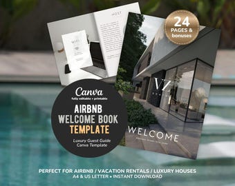 Luxury Airbnb Welcome Book Template, Canva Guest Guide (A4/US Letter)