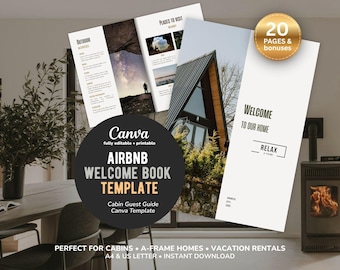 Airbnb Cabin Welcome Book Template | Canva Editable Guest Guide | Vacation Rental Welcome Book | A4 & US Letter | Instant Download