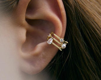 Pendientes de doble aro, pendientes de aro de oro con pavé, pendientes de cristal, pendientes de perlas, joyería nupcial, regalos para damas de honor