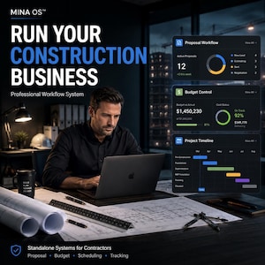 Construction Business Management Bundle, Contractor Workflow System, Proposal, Budget, Gantt Chart, Invoice