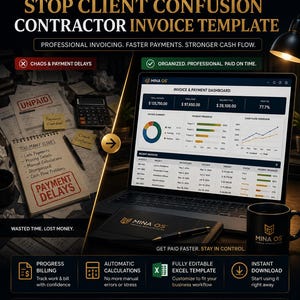 Contractor Invoice Template Excel - Professional Service Invoice - Construction Progress Billing - Simple Job Invoice - Instant Download