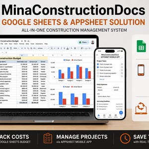 Construction Estimate Template Google Sheets AppSheet Mobile App, Contractor Budget Tracker, Project Cost Estimator, Builder Calculator