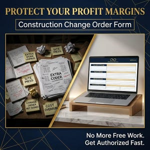 Construction Change Order Form: Project Amendment & Cost Adjustment | Contract Work Order Template | Professional MS Word Management Tool