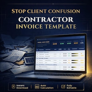 Contractor Invoice Template Excel - Professional Service Invoice - Construction Progress Billing - Simple Job Invoice - Instant Download