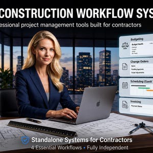 Construction Management Workflow System 4 in 1: Budget, Gantt, Invoice, Change Order Templates