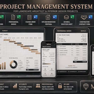 Paquete de gestión de construcción y diseño: 7 plantillas profesionales de Word y Excel para arquitectos, diseñadores de interiores y contratistas.